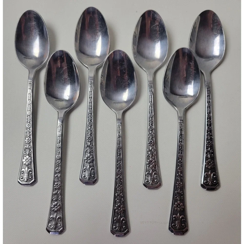 Interpur Florenz Stainless Steel Teaspoons Set of 7 Floral Fleur-de-lis Korea